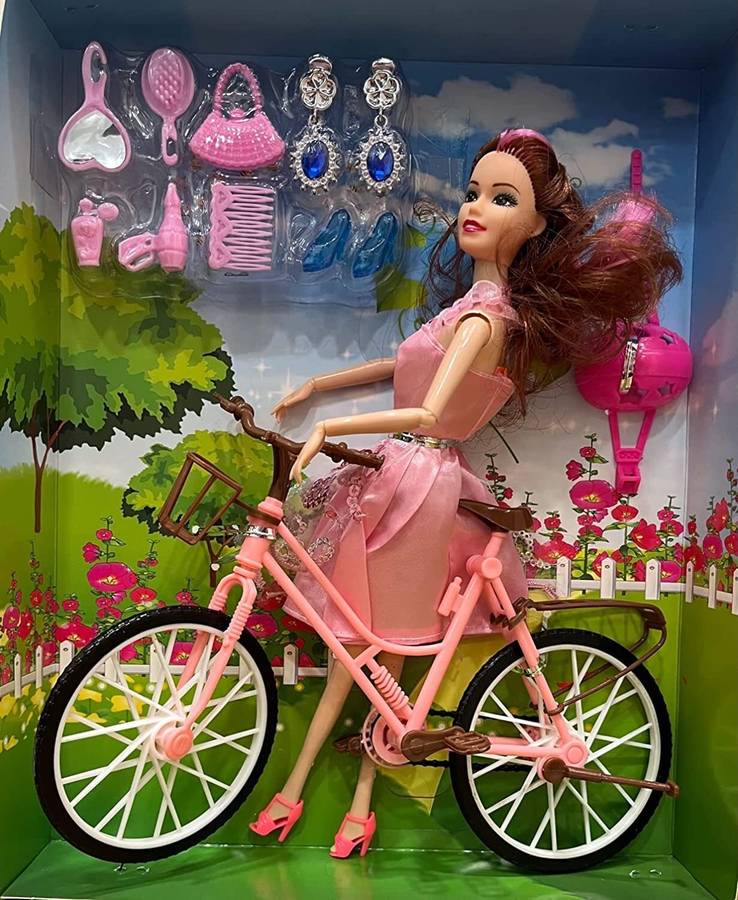 IndusBay Bicycle Riding Doll Cute doll set with Toy Cycle and accessories