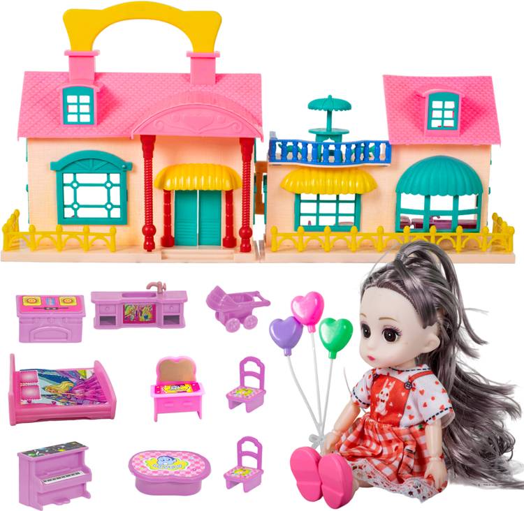 WISHKEY Role Play Doll House Set for Kids, Doll with Movable Joints and Accessories