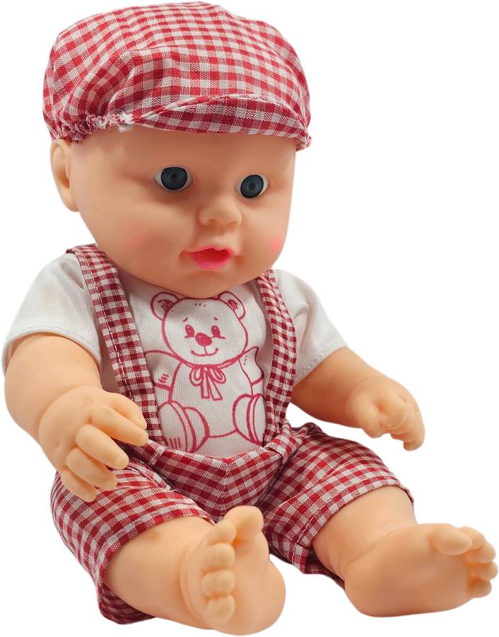 Ladli Little Soft Feel Smiling Teddy Boy in Printed Dress Golu Baba Feeding Doll