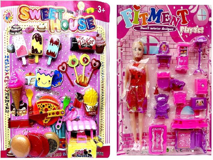 PRV TOYS $ Doll.House Pizza-Ice Cream, Set for Girl's Combo of 2 Doll House Pretend Toy