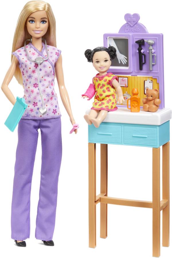 BARBIE Pediatrician Doll and Doctor Playset with Accessories, Purple Scrubs