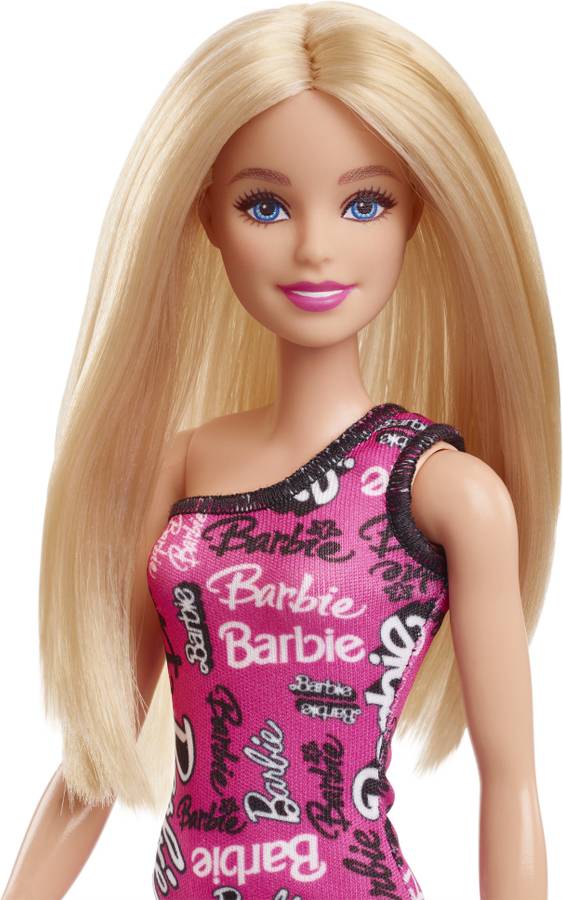 BARBIE Fashion Doll with Straight Blonde Hair Wearing Removable Pink Dress & Shoes