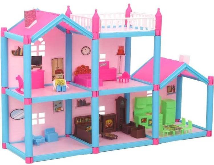 MANTAVYA Castle Doll House Play Set Toys for Girls Pretend Role Play Beauty Princess Dream Home with Dolls