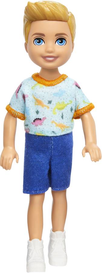 BARBIE Chelsea Doll, Small Boy Doll Wearing Removable One-Piece with Dino Print