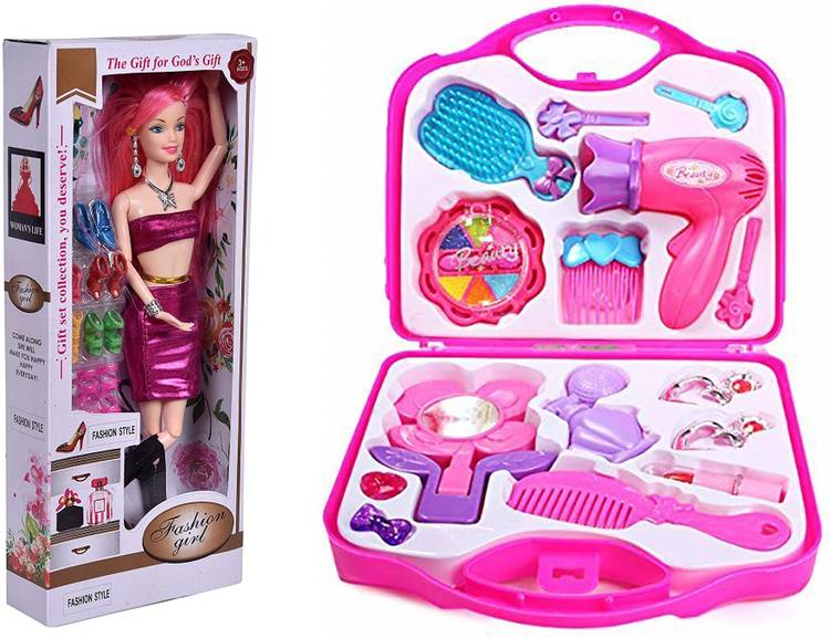 Toyporium Combo Of Combo Of Fashion Girl Doll Set With Beauty Set Toy For Girl Kids