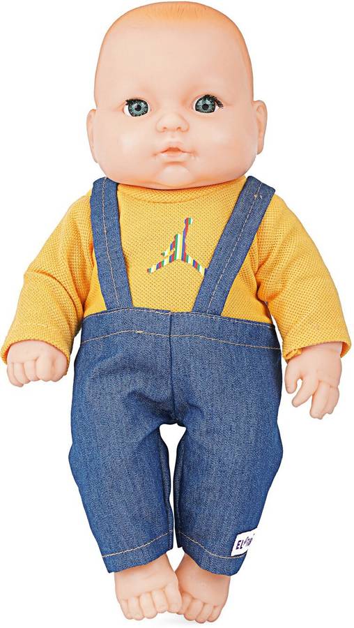 EL FIGO Toddler in Denim Dress & Yellow T Shirt Moveable Arms & Legs Soft Body Boy