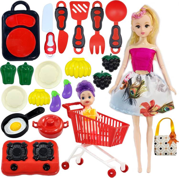 mini gifts Doll Set for Girls, Doll Set with Trolly & Doll and Doll Kitchen Accessories