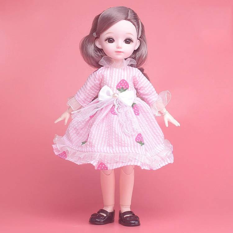 DSR 30Cm 1Ps of Girls Look Durable Fashion Princess Doll Hand & Legs Movable Doll Toy for Kids-(Color:Pink & White - 30Cm)