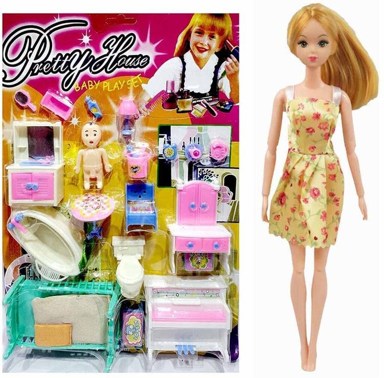 PRIMEFAIR Dollhouse Playset Sets with 20 Accessories for Girl's with One Doll Pack of 2