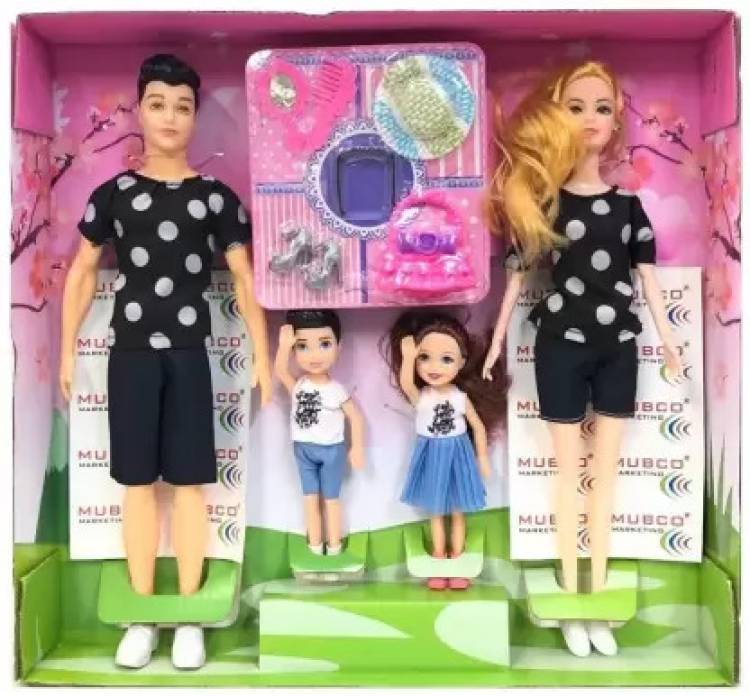 Tarak Little Family Barbie Doll Play Set for Girls/ Doll House People Set of 4 Dolls