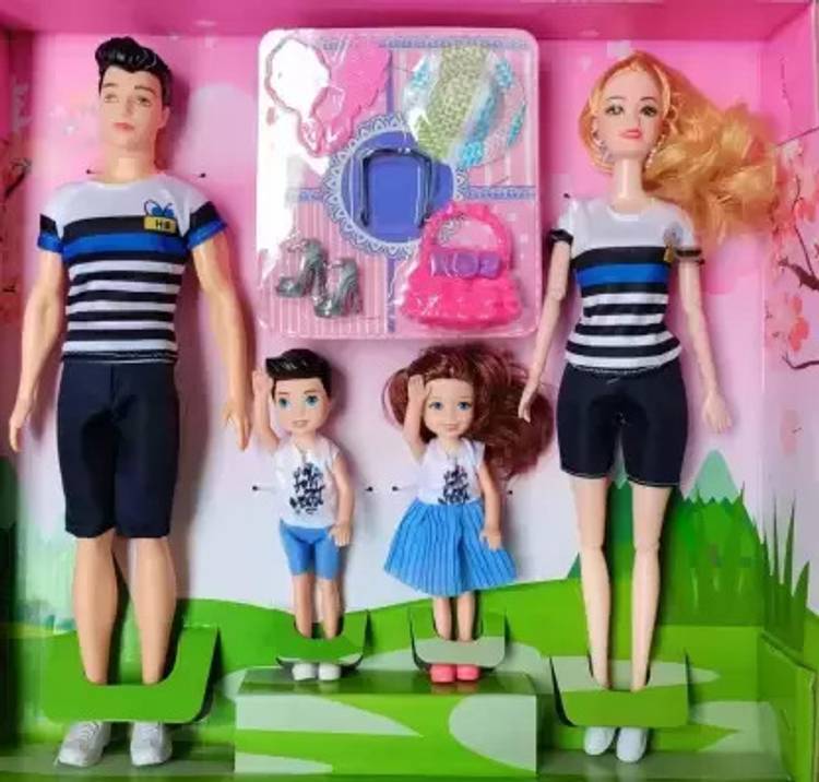 Tarak Family Doll Set Includes Mom. Dad, Daughter & Son Dolls and Accessories