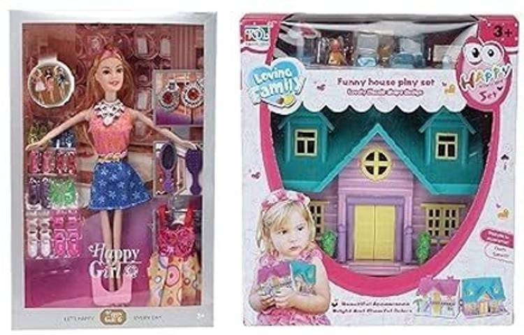 ASSGGOURP Cute Doll House with Doll and Fashion Accessories for Girls Combo
