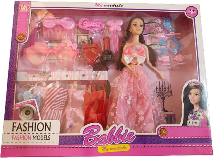 Pulsbery Kids Doll With Foldable Hand With 23 Pcs Doll Beauty Accessories Playset for Kid
