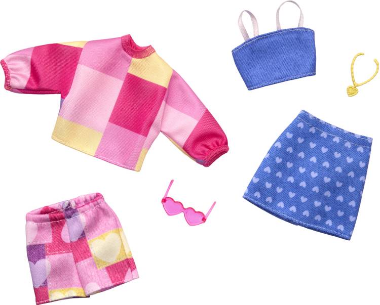 BARBIE Doll Clothing, Fashion and Accessory 2-Pack featuring Pink & Blue Patterns