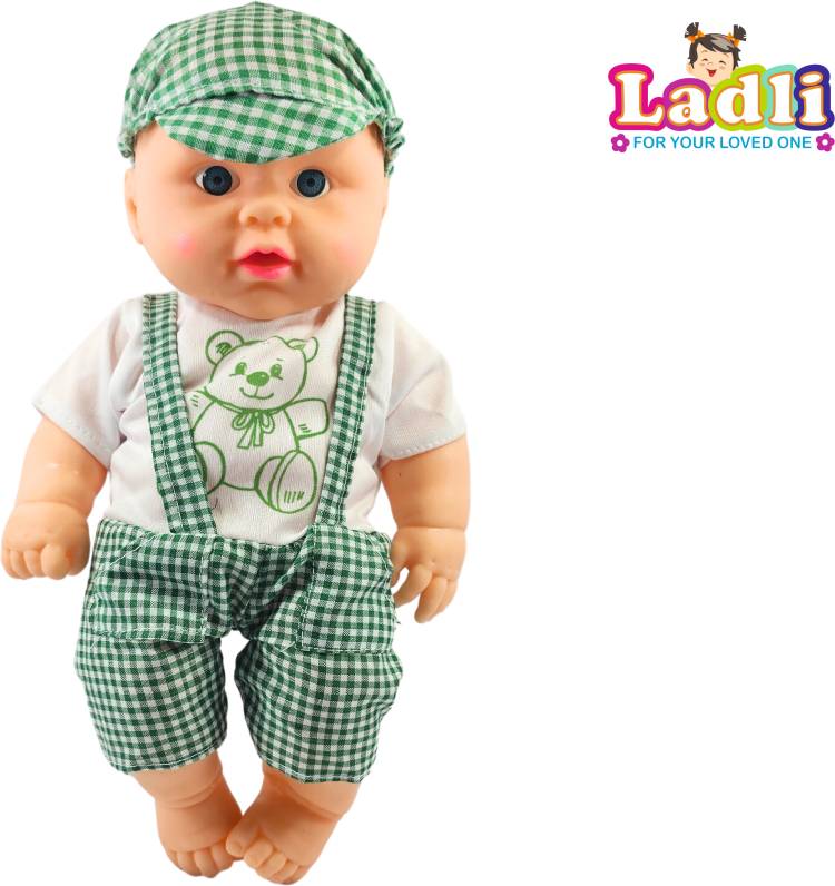 Ladli Baby Boy Doll Cute Soft Body Toy for Kids in Green Dress doll Realistic Looking