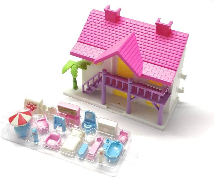 Skyler Collection Pink White Mini Doll House Play Set Toy for Kids (Pink White)