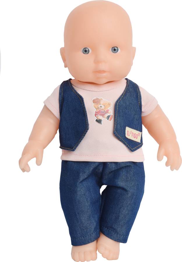 EL FIGO Cute Soft Body Toy for Kids in Denim Dress (Head, Arms & Legs Moveable) 28 c.m