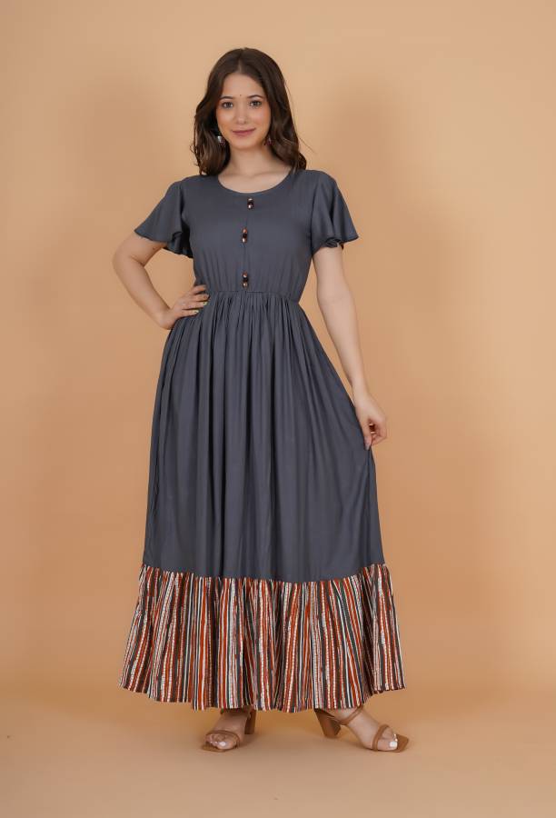 Women Fit and Flare Grey Dress Price in India