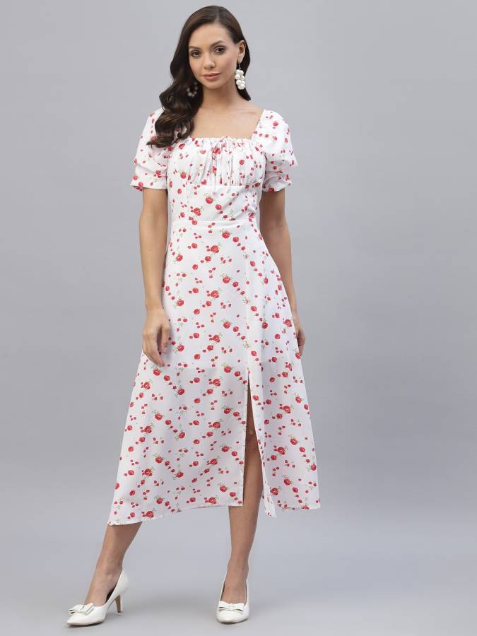 Women A-line Pink, White Dress Price in India