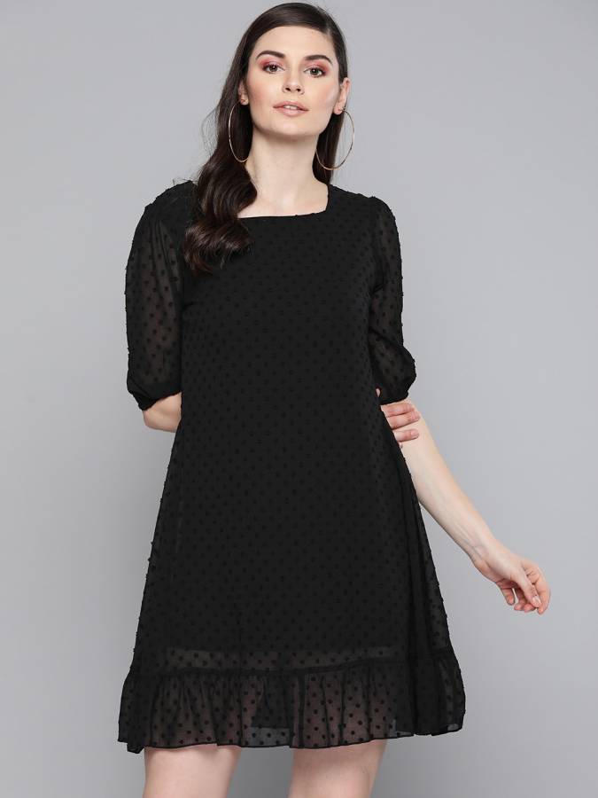 Women Fit and Flare Black Dress Price in India