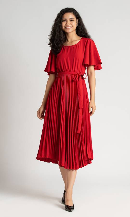 Women Pleated Red Dress Price in India