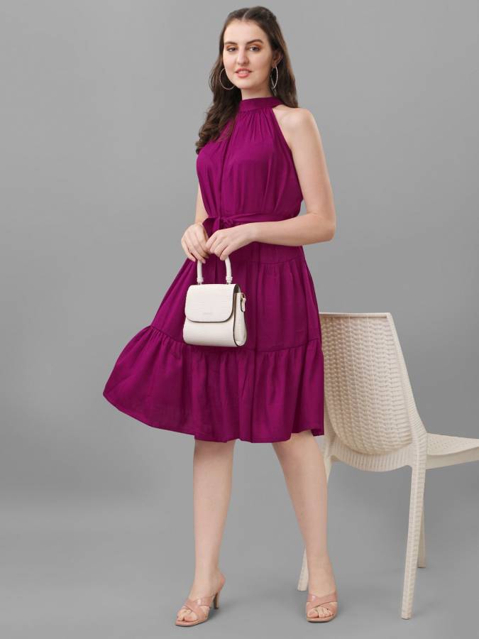 Women Fit and Flare Pink Dress Price in India