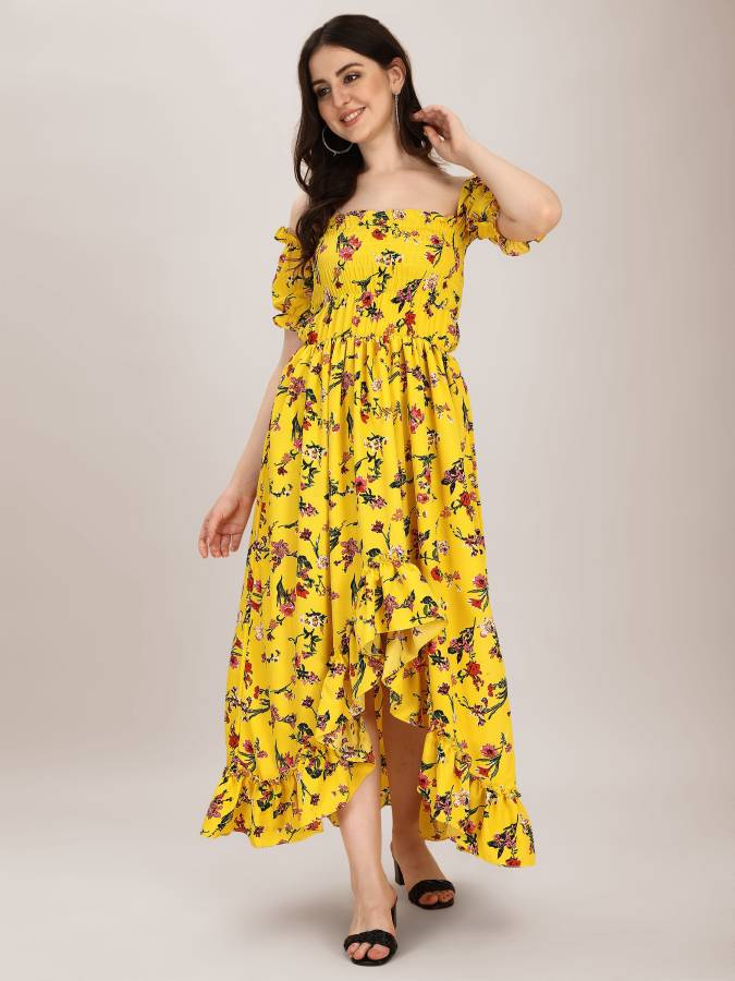 Women Ruffled Yellow Dress Price in India