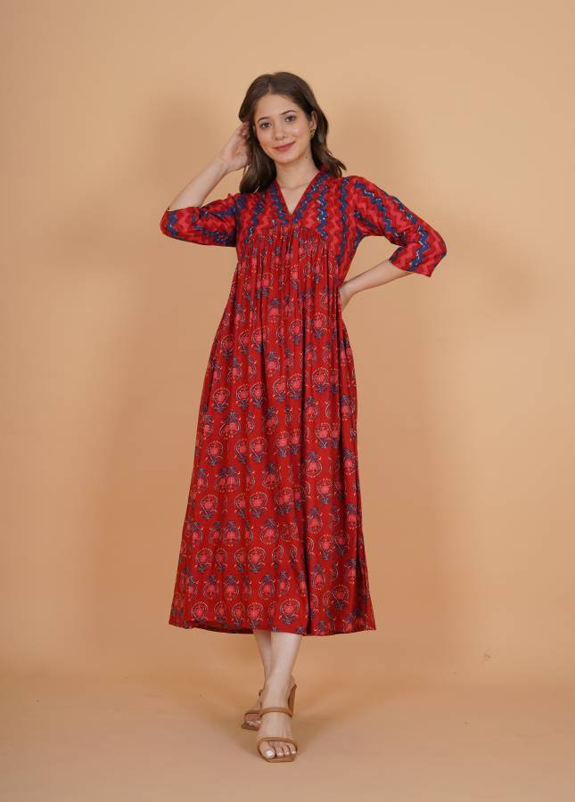 Women Fit and Flare Red Dress Price in India