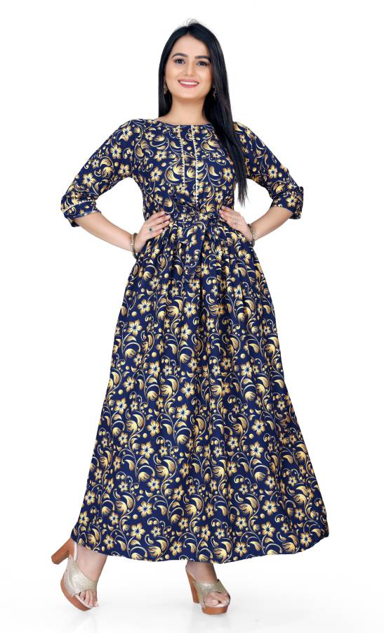 Women Maxi Dark Blue Dress Price in India