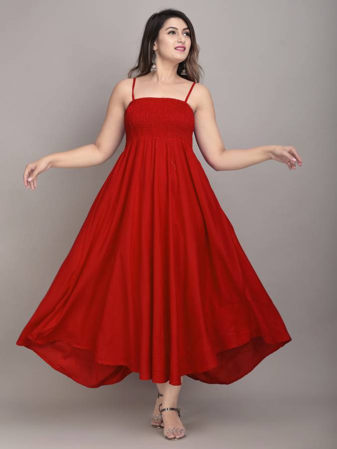 Women Fit and Flare Red Dress Price in India