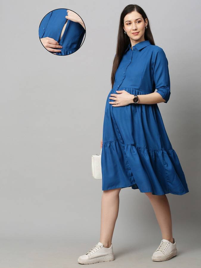 Women Fit and Flare Blue Dress Price in India