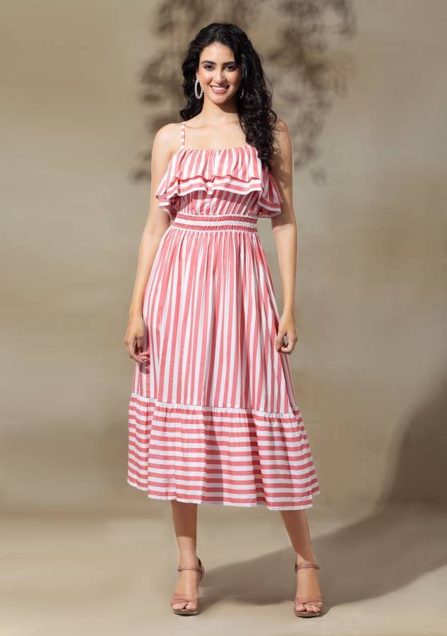 Women Fit and Flare Pink Dress Price in India