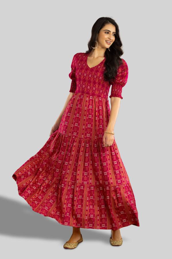 Women Tiered Pink Dress Price in India
