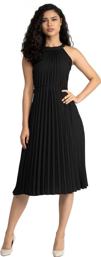 Women Fit and Flare Black Dress Price in India