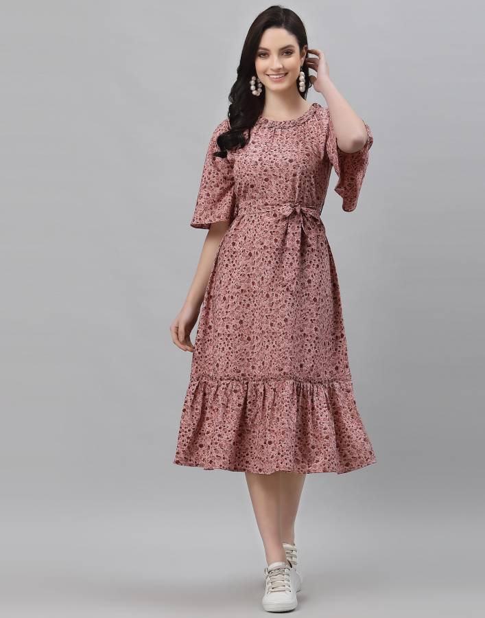 Women Fit and Flare Pink Dress Price in India