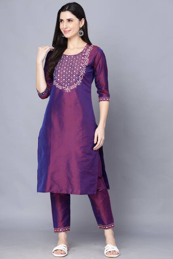 Women Solid Art Silk Straight Kurta Price in India