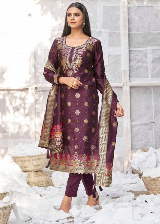 Unstitched Jacquard Salwar Suit Material Embellished Price in India