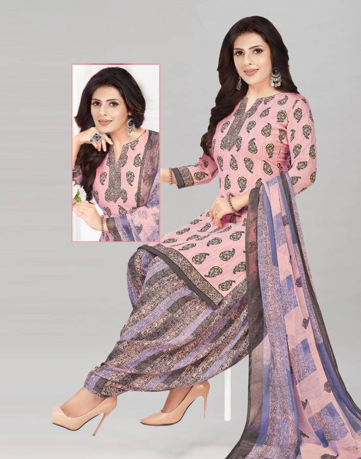 Unstitched Crepe Salwar Suit Material Printed, Floral Print, Geometric Print Price in India