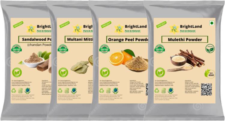 Brightland Sandalwood Face pack Multani mitti Orange Mulethi powder 40gm each Price in India