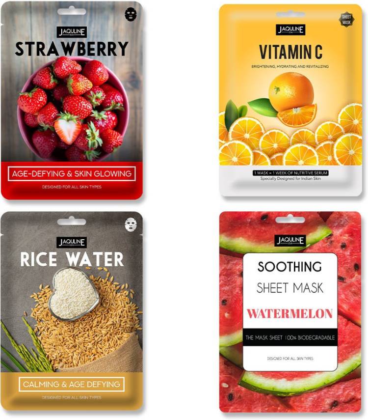 Jaquline USA Strawberry ,Vitamin C ,Rice Water ,Watermelon Sheet Mask Price in India