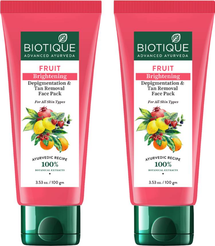 BIOTIQUE Fruit Brightening Depigmentation & Tan Removal Face Pack 100 gm x 2 Price in India