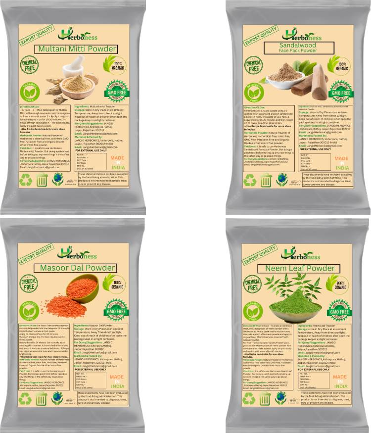 Herboness Neem Leaf Masoor Dal Multani Mitti & Sandalwood Powder For Face And Skin care Price in India