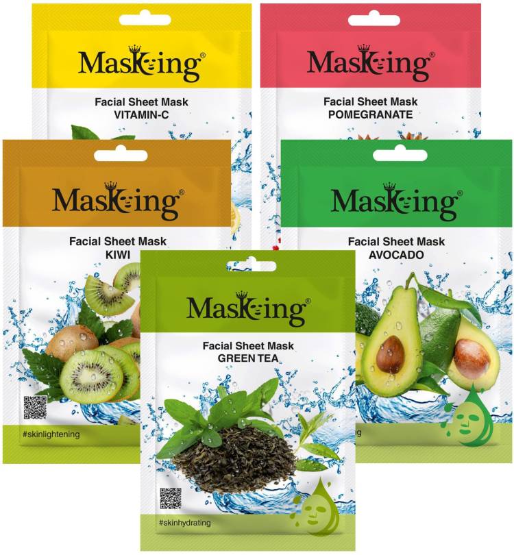 MasKing Beauty Facial Sheet Mask for Skin Brightening, Lightening, Nourishing & Hydrating for Women & Men Combo Pack of 5 Price in India