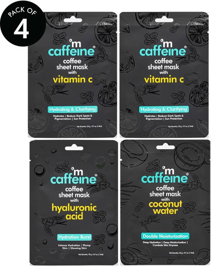 mCaffeine Vitamin C, Hyaluronic Acid, Coconut Water Face Sheet Masks with Coffee Pack of 4 Price in India
