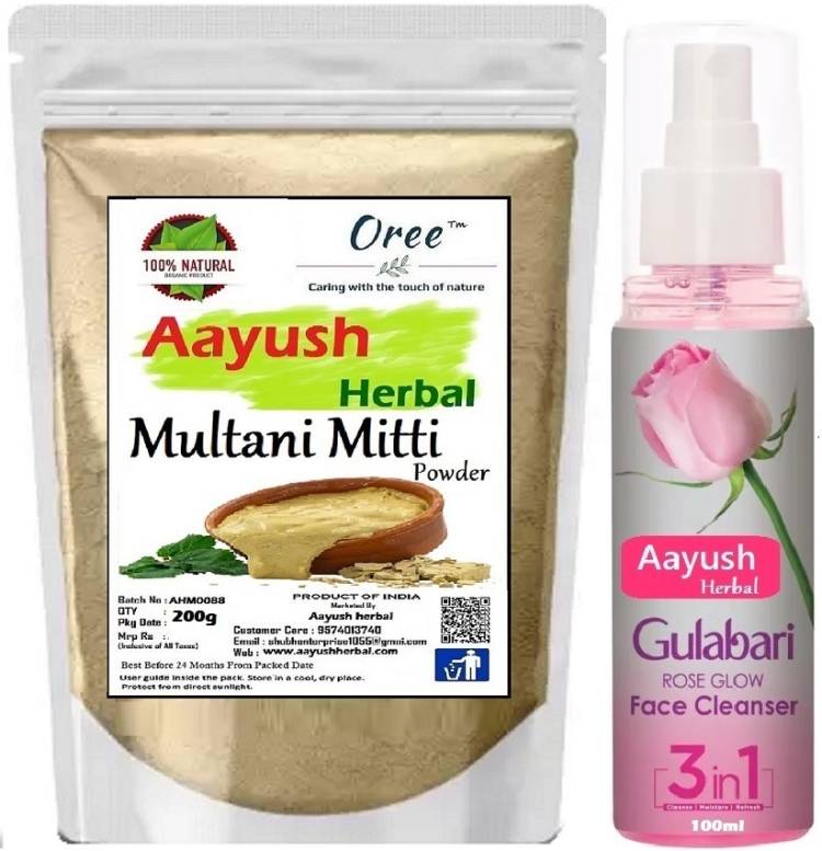 Aayush herbal Multani Mitti Powder+Rose Water(100ml) 100% Natural for Skin Care Price in India