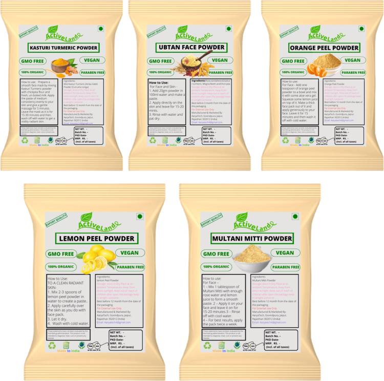 Activeland Kasturi Turmeric, ubtan Orange Lemon Multani mitti powder 50gm each Price in India