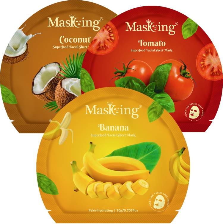 MasKing Superfood Banana, Tomato and Coconut Sheet Mask for Glowing Skin, Pack of 3 Price in India