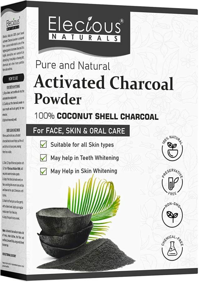 Elecious Activated Charcoal powder for face and teeth whitening | Coconut Charcoal powder Price in India