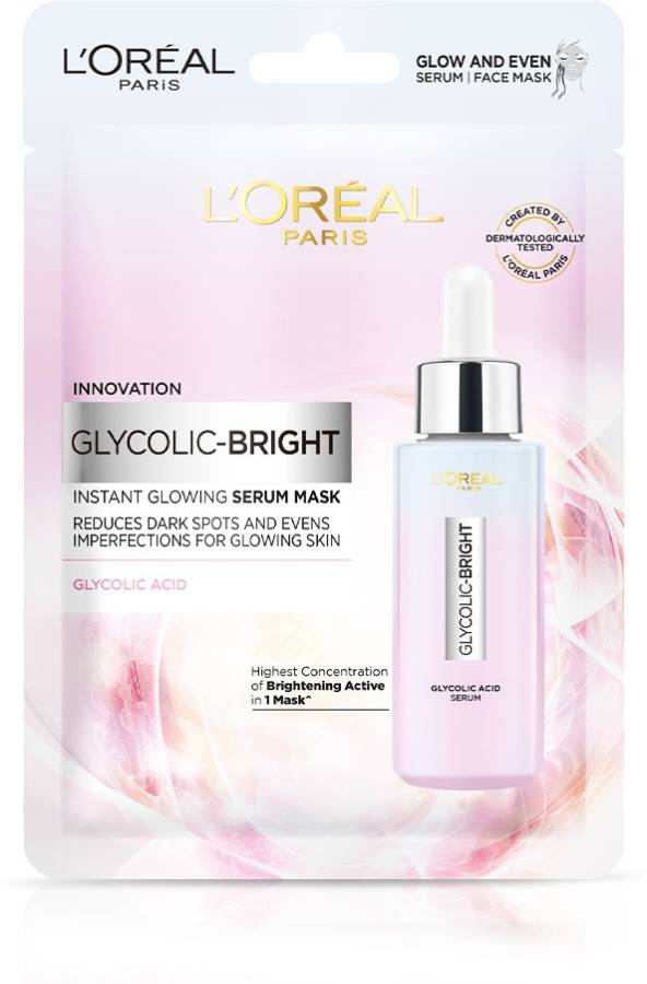 L'Oréal Paris Glycolic Bright Glowing Serum Sheet Mask | Glycolic Acid Face Mask, 22g Price in India
