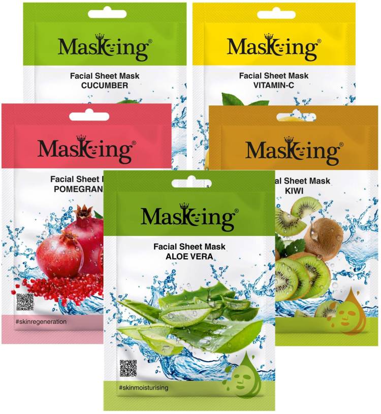 MasKing Beauty Facial Sheet Mask for Skin Calming, Glowing, Lightening, Regenerating & Moisturizing for Women & Men Combo Pack of 5 Price in India